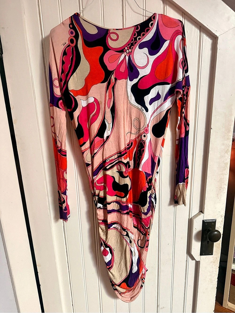 Emilio Pucci Abstract Print Midi Dress Pink & Red US 8 Like New